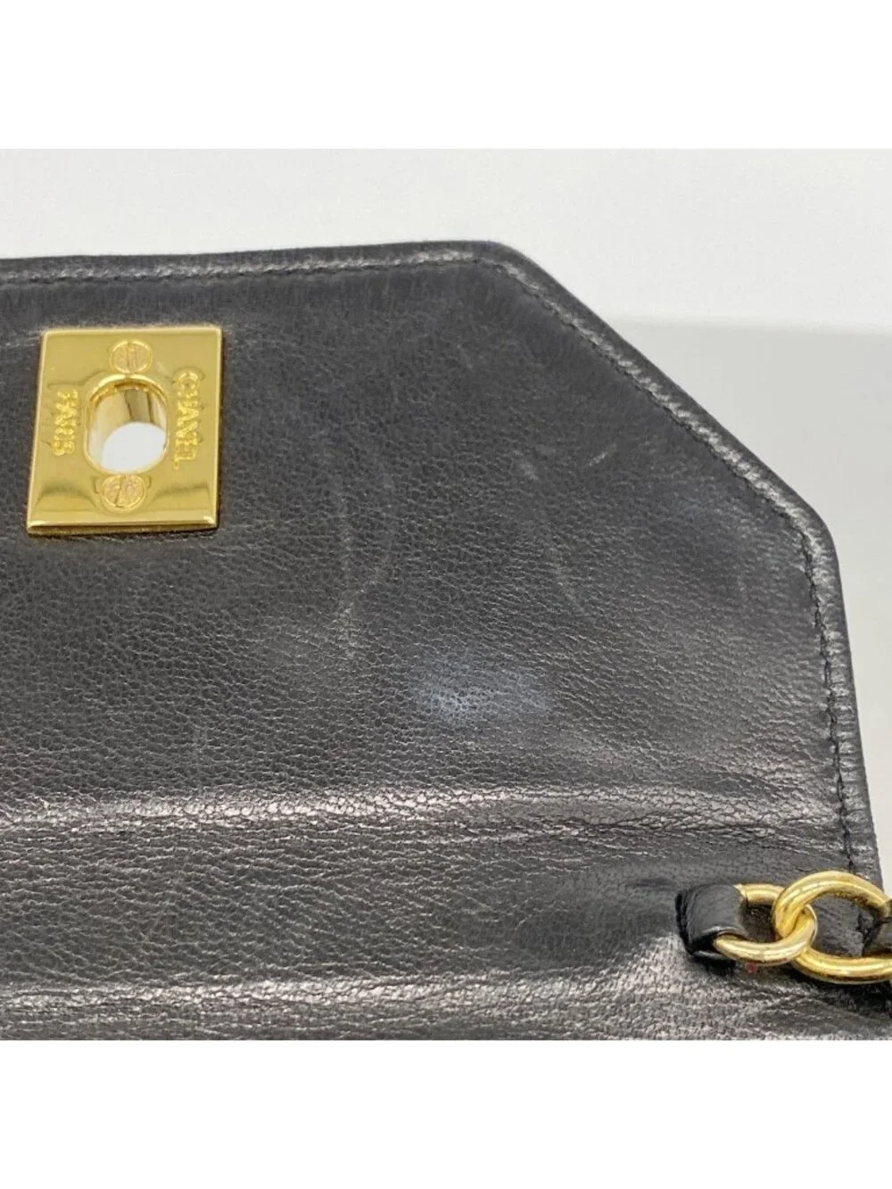 Chanel Shoulder Bag Quilted Lambskin Black Gold